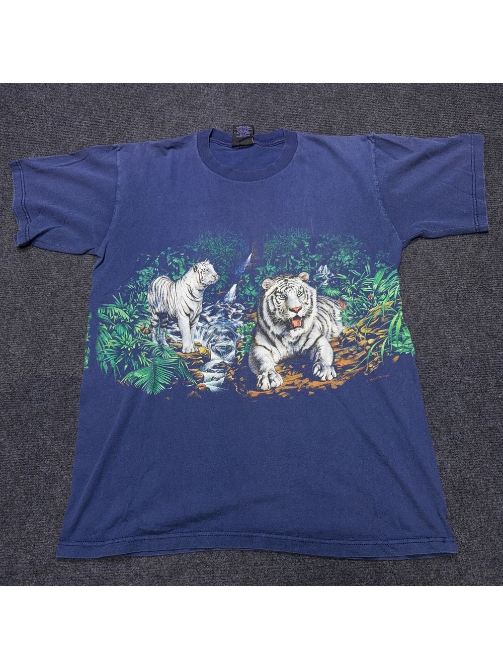 Habitat Vintage Men's T-Shirt Large Blue White Tiger Graphic